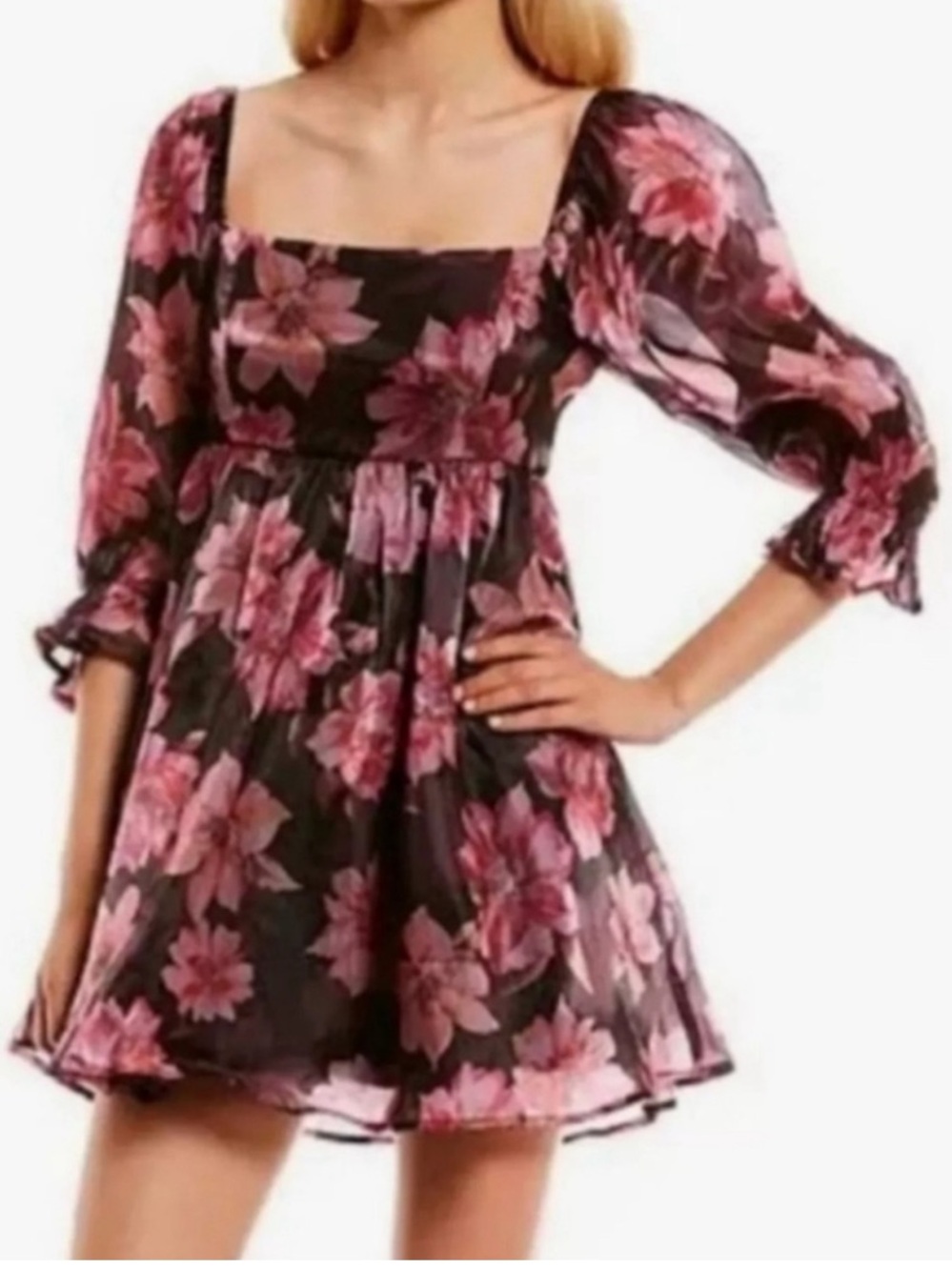 Thirty Thirty LA Pink Floral Square-Neck Mini Dress size Small